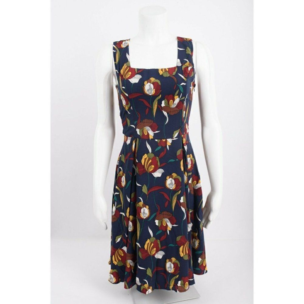 Yellow Star ModCloth Womens Dress S Multicolor Navy Blue Floral Sleeveless NWOT